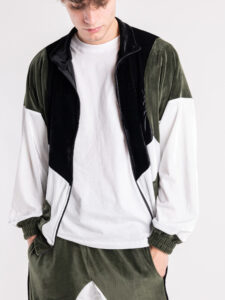 Completo tuta in ciniglia con felpa zip + pantalone con polsini 636 Verde3