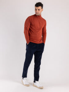 ESTASI Pantalone comodissimo in velluto a costine con pinces ed elastico in vita ZIDANE Blu (1)