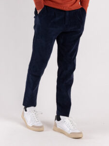 ESTASI Pantalone comodissimo in velluto a costine con pinces ed elastico in vita ZIDANE Blu (2)