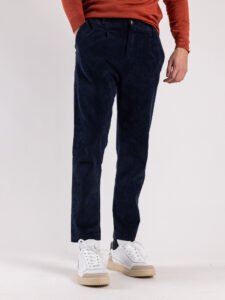 ESTASI Pantalone comodissimo in velluto a costine con pinces ed elastico in vita ZIDANE Blu (4)