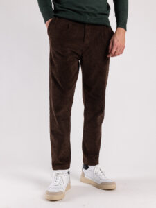 ESTASI Pantalone comodissimo in velluto a costine con pinces ed elastico in vita ZIDANE Cioccolato (4)