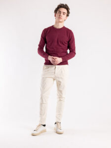ESTASI Pantalone comodissimo in velluto a costine con pinces ed elastico in vita ZIDANE Panna (2)