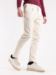ESTASI Pantalone comodissimo in velluto a costine con pinces ed elastico in vita ZIDANE Panna (3)