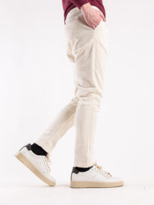 ESTASI Pantalone comodissimo in velluto a costine con pinces ed elastico in vita ZIDANE Panna (4)
