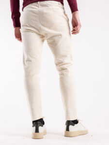 ESTASI Pantalone comodissimo in velluto a costine con pinces ed elastico in vita ZIDANE Panna (5)