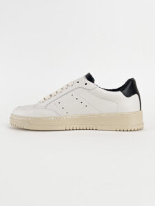 ESTASI Sneakers basica in pelle con talloniera a contrasto Made In Italy ALBERTO Bianca-Nera2