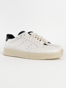 ESTASI Sneakers basica in pelle con talloniera a contrasto Made In Italy ALBERTO Bianca-Nera3
