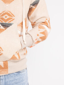 Felpa con cappuccio e zip stampa etnica B356PL Beige3