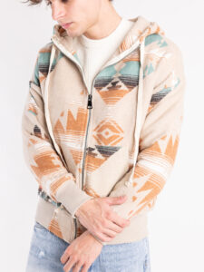 Felpa con cappuccio e zip stampa etnica B356PL Beige4