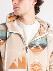 Felpa con cappuccio e zip stampa etnica B356PL Beige6