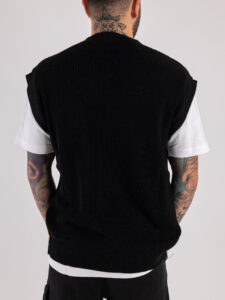 Gilet sciallato in maglia con bottoni SER834 Nero (1)