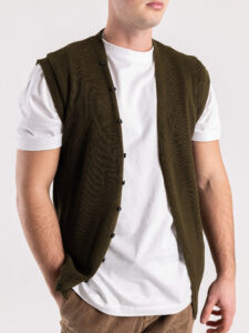 Gilet sciallato in maglia con bottoni SER834 Verde2