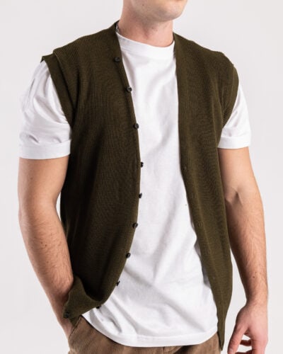 Gilet sciallato in maglia con bottoni SER834 Verde2 Saldi