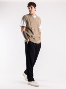 IMPERIAL Gilet in maglia con trecce e scollo a V M3614SALL Beige (2)
