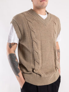 IMPERIAL Gilet in maglia con trecce e scollo a V M3614SALL Beige (3)