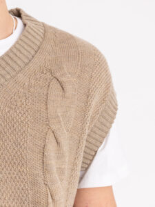 IMPERIAL Gilet in maglia con trecce e scollo a V M3614SALL Beige (4)