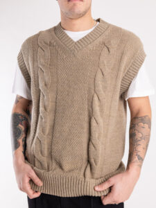 IMPERIAL Gilet in maglia con trecce e scollo a V M3614SALL Beige (5)