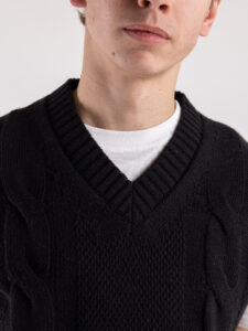 IMPERIAL Gilet in maglia con trecce e scollo a V M3614SALL Nero (3)