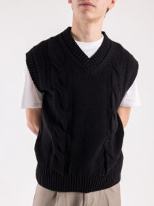 IMPERIAL Gilet in maglia con trecce e scollo a V M3614SALL Nero (4)