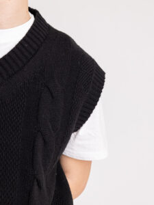 IMPERIAL Gilet in maglia con trecce e scollo a V M3614SALL Nero (5)