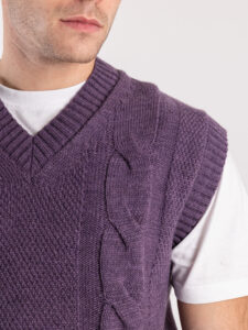 IMPERIAL Gilet in maglia con trecce e scollo a V M3614SALL Viola (1)