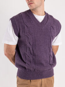 IMPERIAL Gilet in maglia con trecce e scollo a V M3614SALL Viola (4)