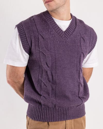 IMPERIAL Gilet in maglia con trecce e scollo a V M3614SALL Viola 4 Saldi