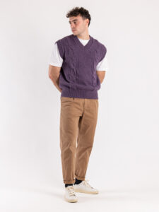 IMPERIAL Gilet in maglia con trecce e scollo a V M3614SALL Viola (5)