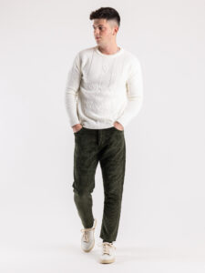 IMPERIAL Maglione girocollo misto lana con trecce centrali M814123654 Panna (2)