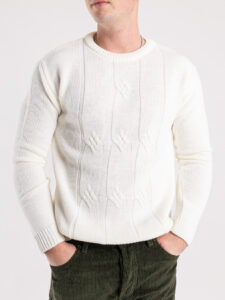 IMPERIAL Maglione girocollo misto lana con trecce centrali M814123654 Panna (3)