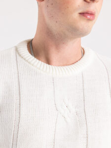IMPERIAL Maglione girocollo misto lana con trecce centrali M814123654 Panna (5)