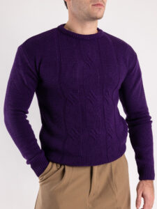 IMPERIAL Maglione girocollo misto lana con trecce centrali M814123654 Viola (1)