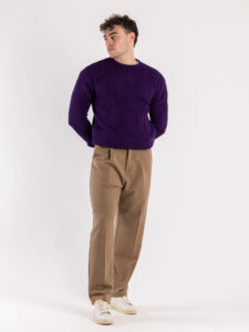 IMPERIAL Maglione girocollo misto lana con trecce centrali M814123654 Viola (3)