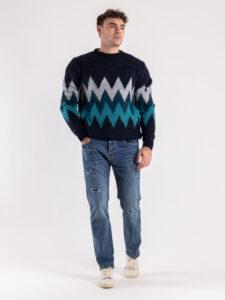 IMPERIAL Maglione misto lana con greche a contrasto M64071K200 Blu1