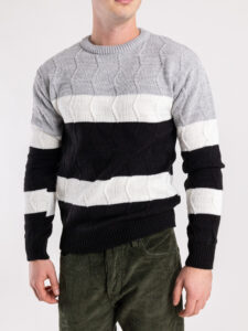 IMPERIAL Maglione misto lana tricolore con greche M814123671 NeroGrigioBianco (1)