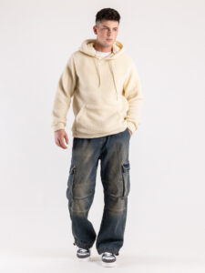 Jeans baggy con coulisse in vita sfumato con tasconi e cuciture a vista JOKI blu2