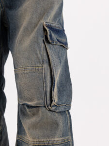 Jeans baggy con coulisse in vita sfumato con tasconi e cuciture a vista JOKI blu5