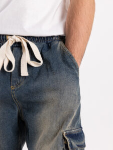 Jeans baggy con coulisse in vita sfumato con tasconi e cuciture a vista JOKI blu6
