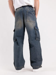 Jeans baggy con coulisse in vita sfumato con tasconi e cuciture a vista JOKI blu8