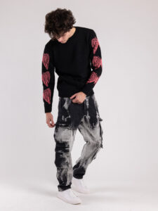 Jeans baggy tie dye grigio e nero con tasconi BICE (3)