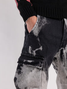 Jeans baggy tie dye grigio e nero con tasconi BICE (8)