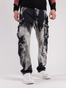 Jeans baggy tie dye grigio e nero con tasconi BICE (9)