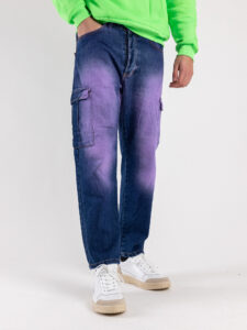 Jeans baggy viola sfumato con tasconi e gamba morbida TASTANGO (4)