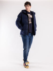 OVER-D Giubbino invernale corto con zip e cappuccio J06 Blu (2)