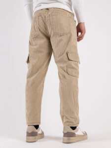 Pantalone cargo morbido in velluto con coulisse in vita e tasconi laterali BLKS2020 Beige (1)
