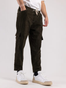 Pantalone cargo morbido in velluto con coulisse in vita e tasconi laterali BLKS2020 Verde (2)