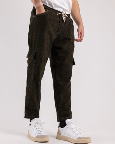 Pantalone cargo morbido in velluto con coulisse in vita e tasconi laterali BLKS2020 Verde 2 Saldi