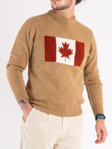 V2 Maglione misto lana con Bandiera Canada MACNDCA Cammello1