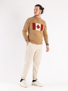 V2 Maglione misto lana con Bandiera Canada MACNDCA Cammello2
