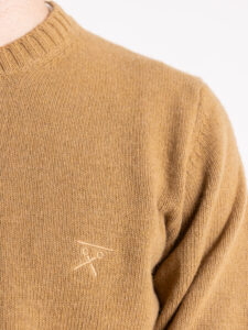 BERNA Maglione girocollo LAMBSWOOL logo ricamo 233036 Biscotto (3)
